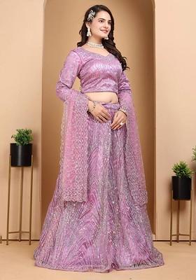 Purple Embellished Blended Lehenga Choli