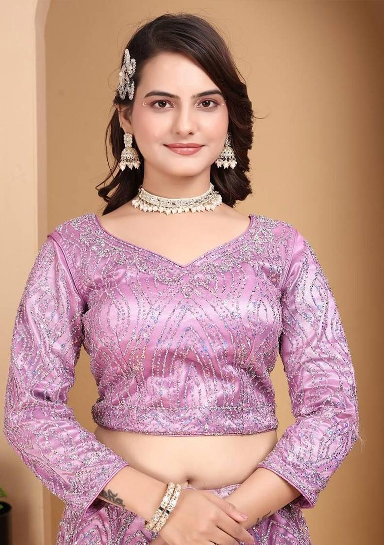 Purple Embellished Blended Lehenga Choli - Indya