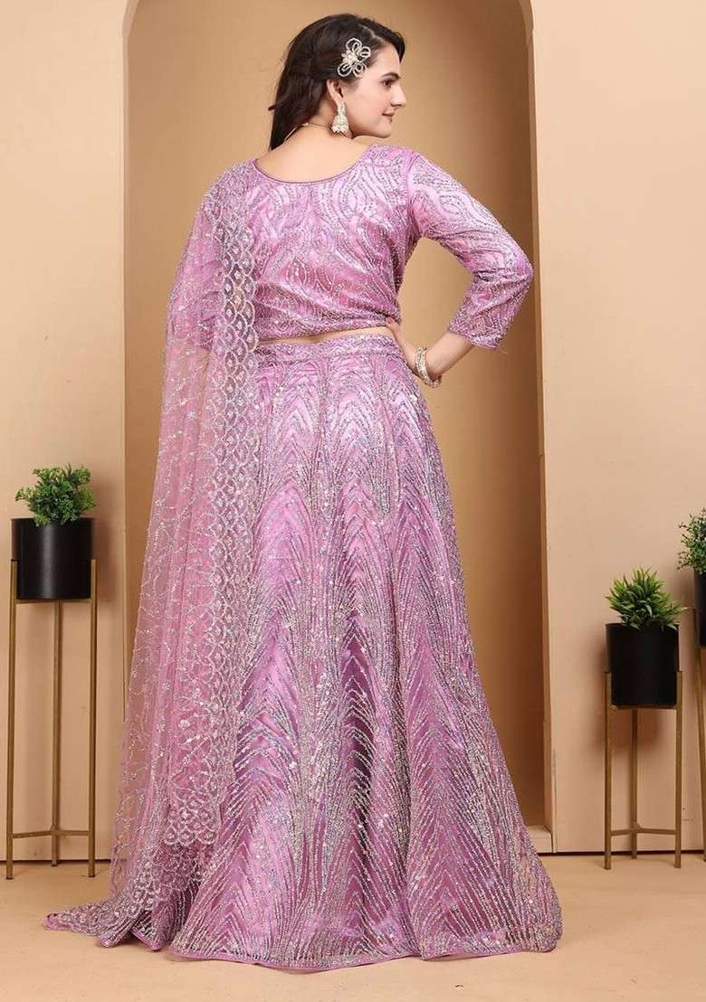 Purple Embellished Blended Lehenga Choli - Indya