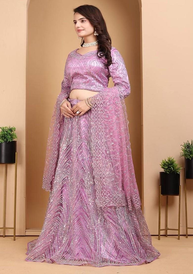 Purple Embellished Blended Lehenga Choli - Indya
