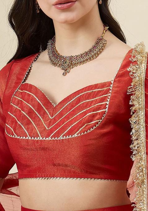 Orange Emboridered Blended Lehenga Choli