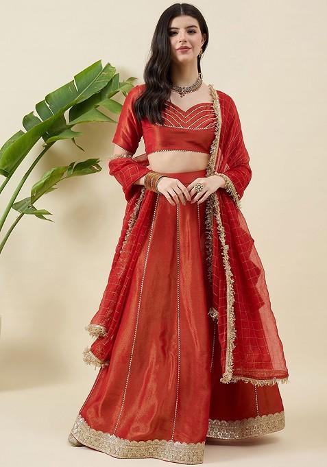Orange Emboridered Blended Lehenga Choli