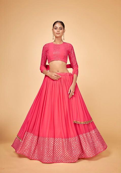 Pink Sequinned Blended Lehenga Choli — view on Indya