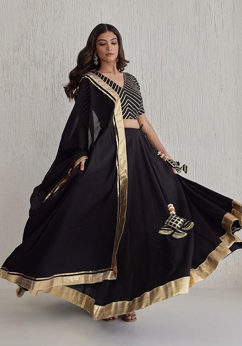 Black Zari Work Blended Lehenga Choli