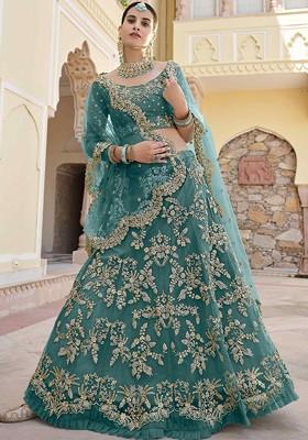 Green Emboridered Blended Lehenga Choli