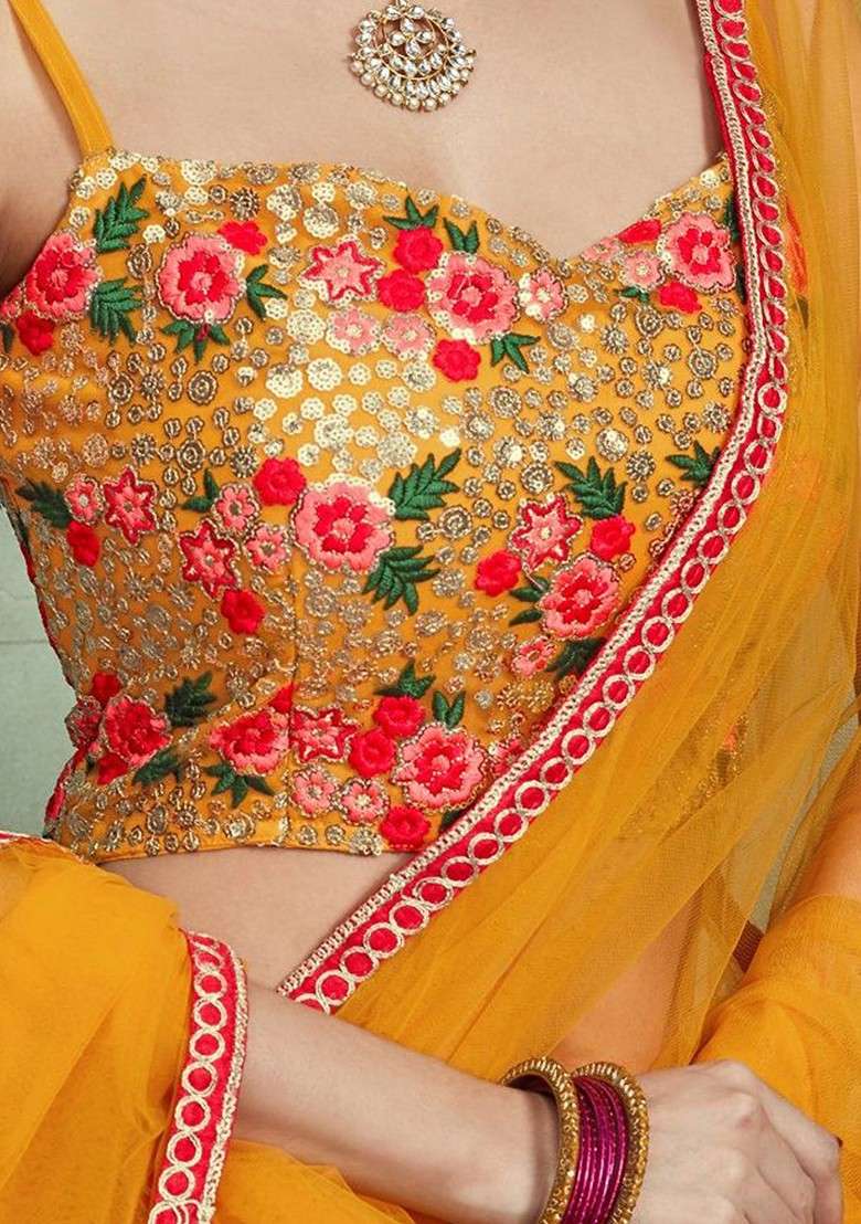Yellow Emboridered Blended Lehenga Choli - Indya