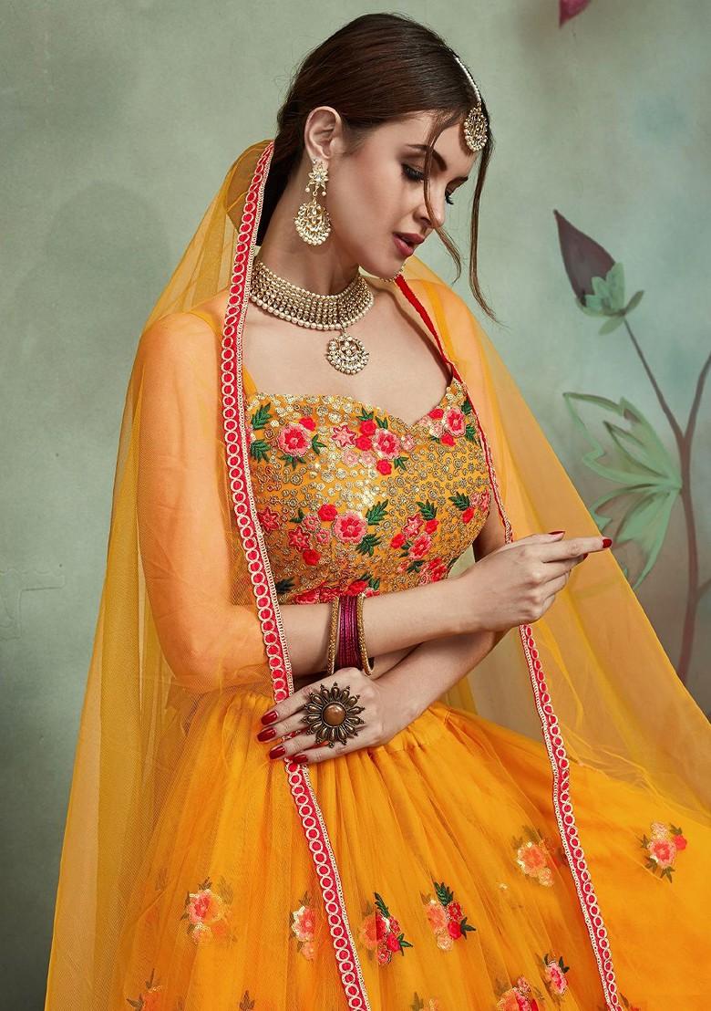 Yellow Emboridered Blended Lehenga Choli - Indya
