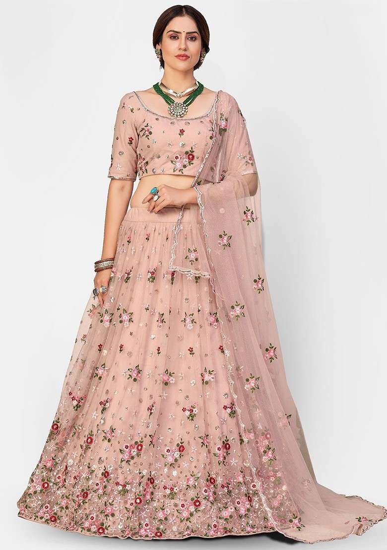 Taupe Emboridered Blended Lehenga Choli - Indya
