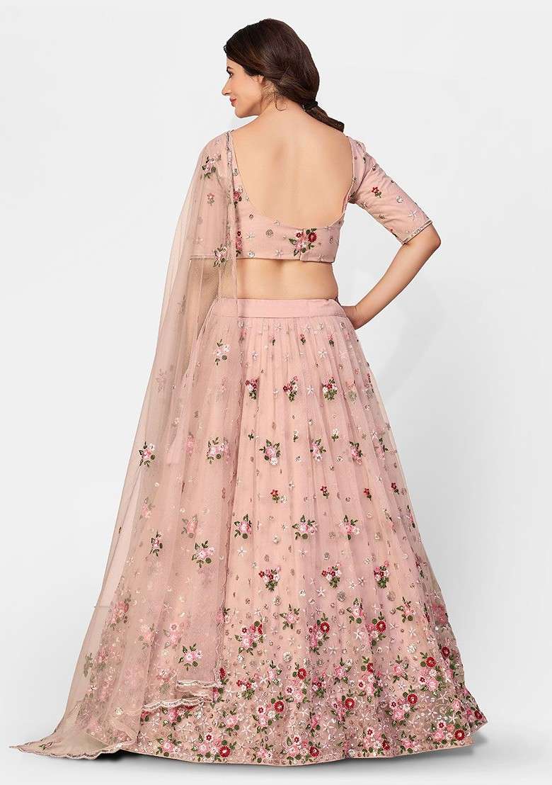 Taupe Emboridered Blended Lehenga Choli - Indya