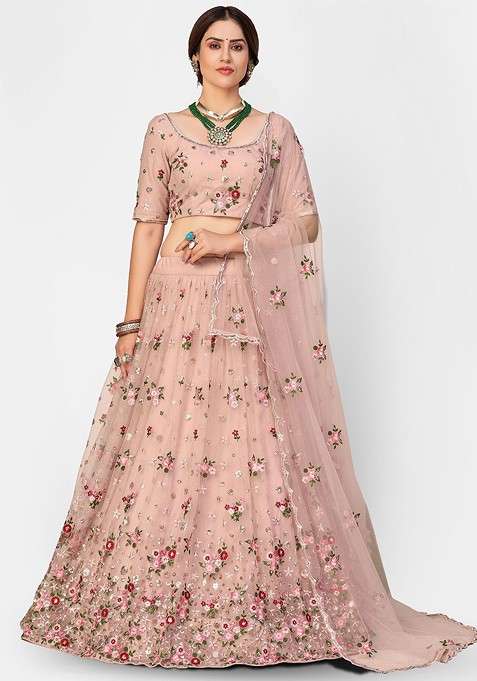 Taupe Emboridered Blended Lehenga Choli