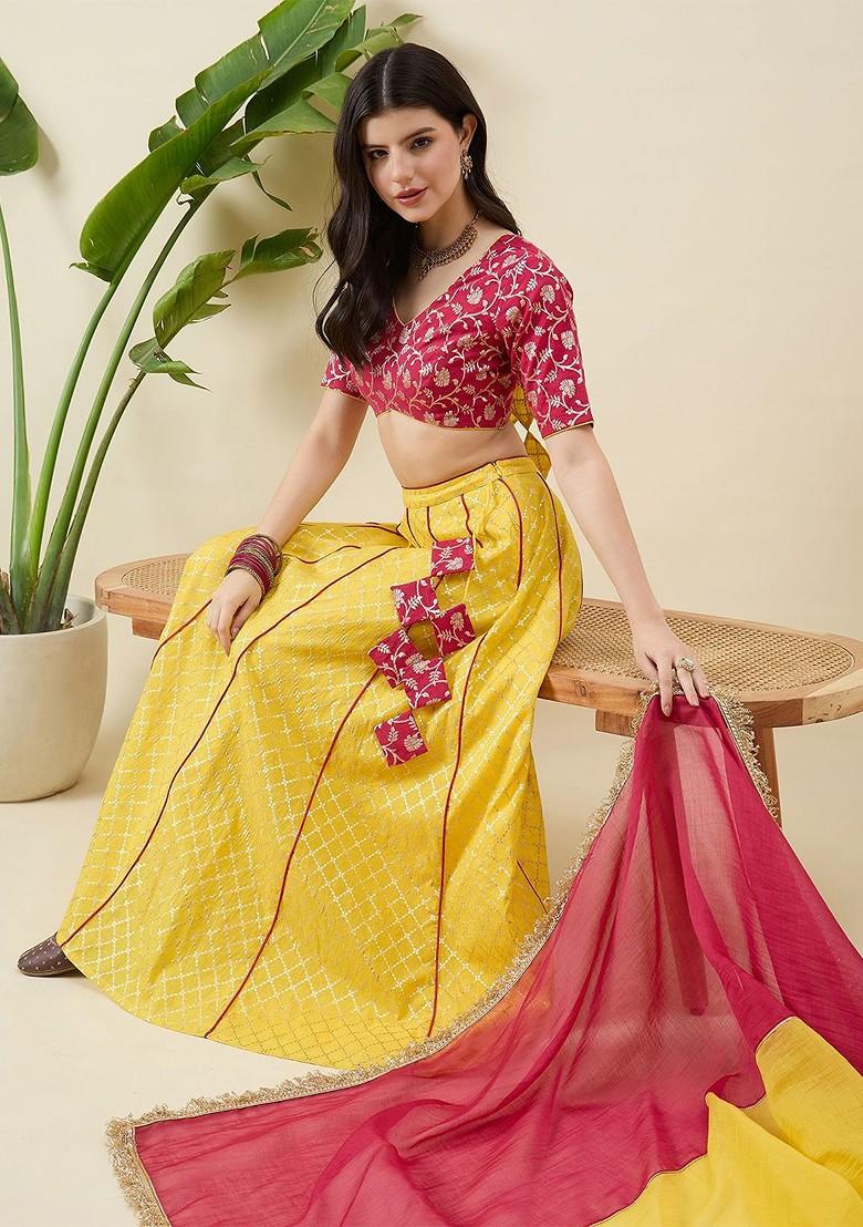 Pink Woven Design Blended Lehenga Choli