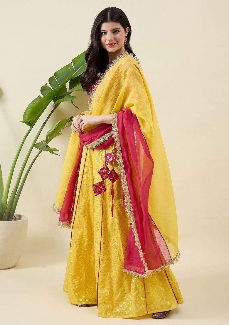 Pink Woven Design Blended Lehenga Choli