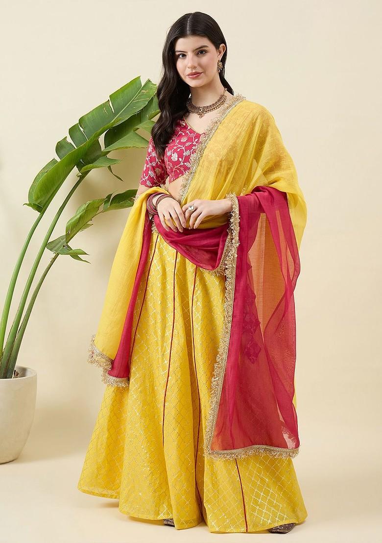 Pink Woven Design Blended Lehenga Choli