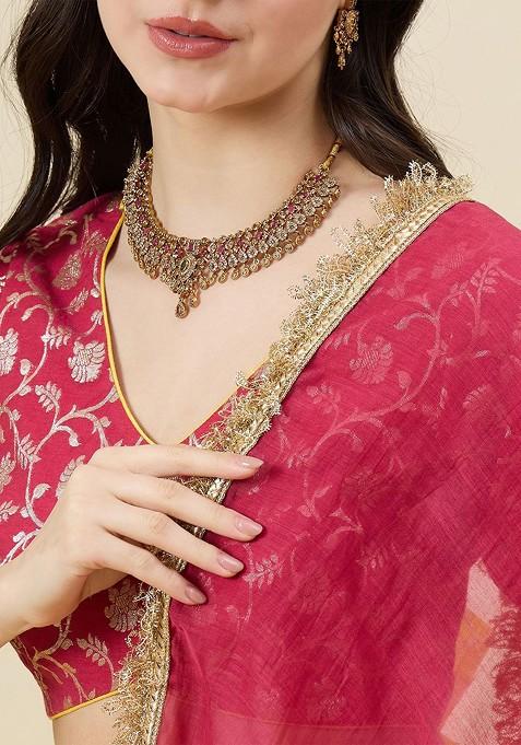 Pink Woven Design Blended Lehenga Choli