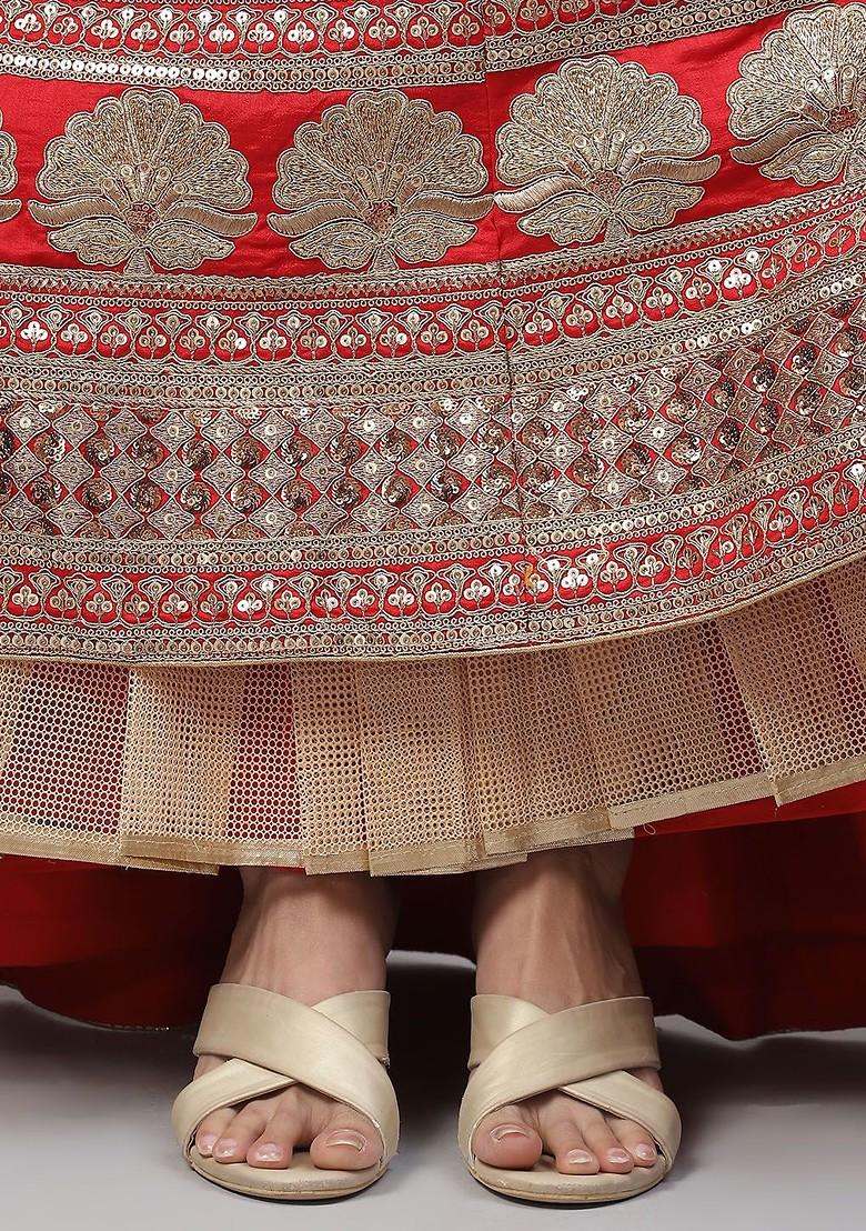 Red Emboridered Blended Lehenga Choli - Indya