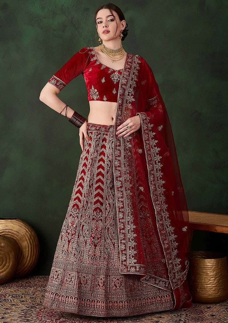 Maroon Emboridered Blended Lehenga Choli - Indya