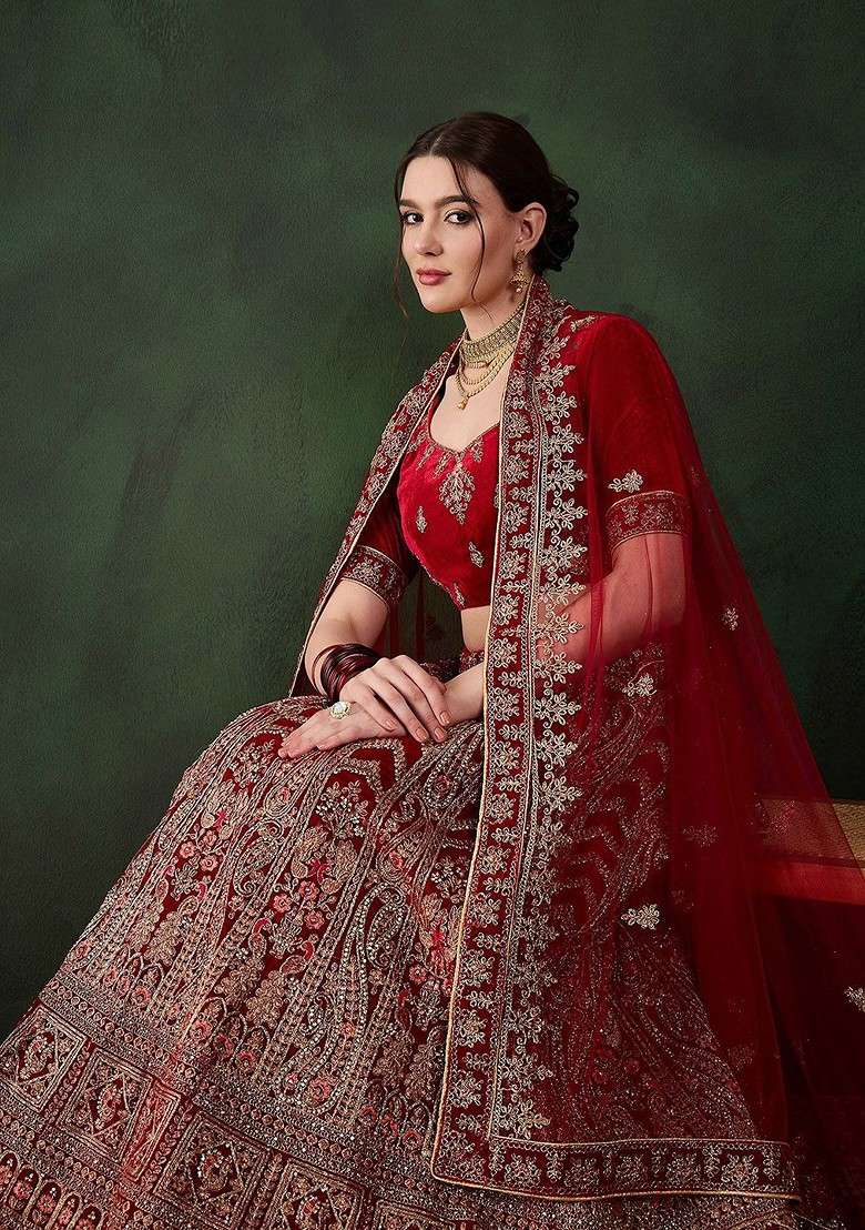 Maroon Emboridered Blended Lehenga Choli - Indya