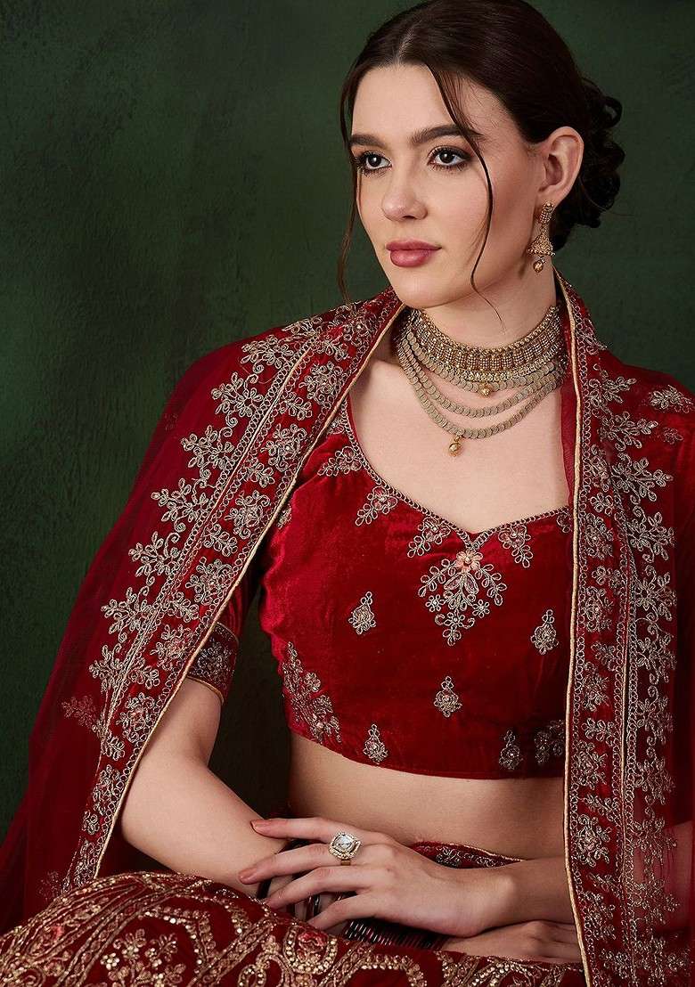 Maroon Emboridered Blended Lehenga Choli - Indya