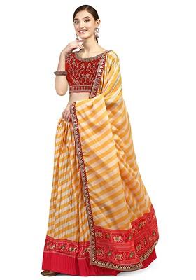 Cream Emboridered Blended Lehenga Choli