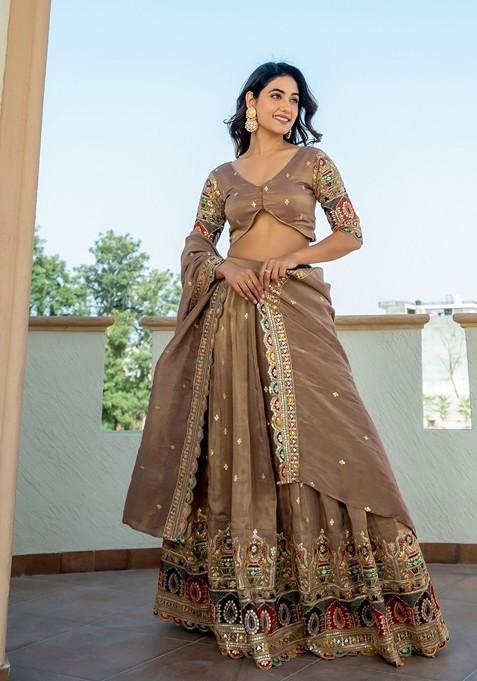 Beige Emboridered Blended Lehenga Choli — view on Indya