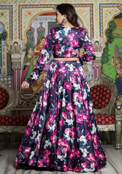 Black Printed Blended Lehenga Choli