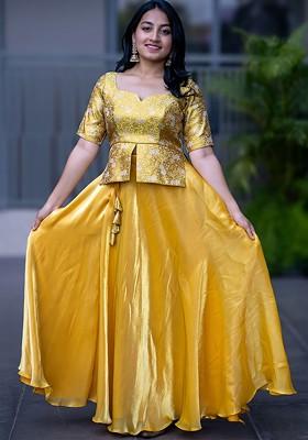 Yellow Woven Design Blended Lehenga Choli