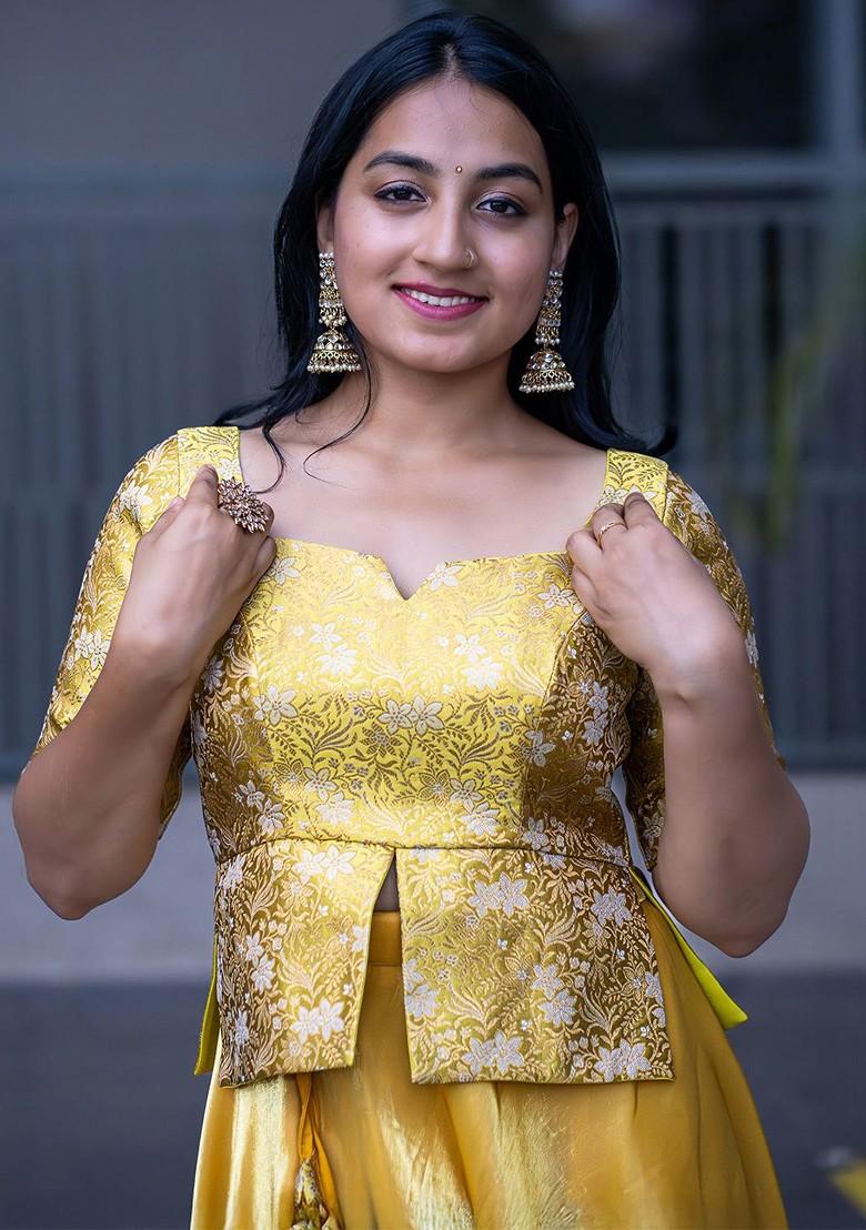 Yellow Woven Design Blended Lehenga Choli - Indya