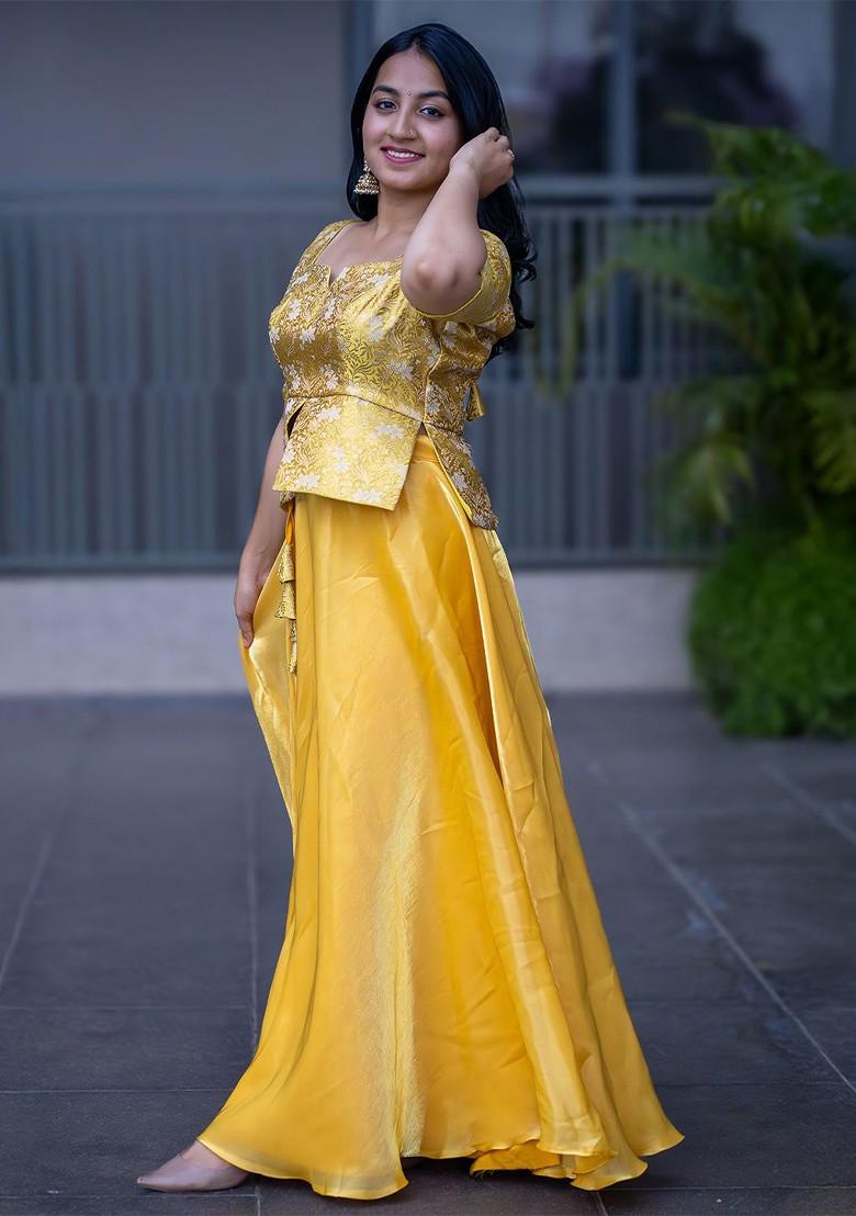 Yellow Woven Design Blended Lehenga Choli - Indya