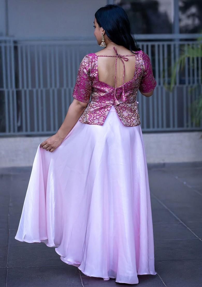 Pink Woven Design Blended Lehenga Choli - Indya