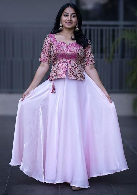 Pink Woven Design Blended Lehenga Choli — view on Indya