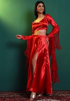 Red Emboridered Blended Lehenga Choli