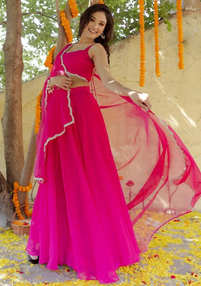 Pink Embellished Blended Lehenga Choli - Indya