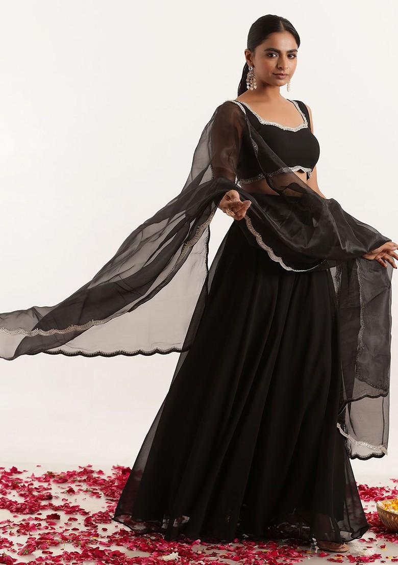 Black Gotta Patti Blended Lehenga Choli - Indya