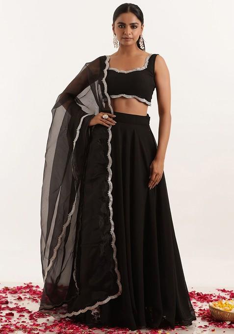 Black Gotta Patti Blended Lehenga Choli — view on Indya
