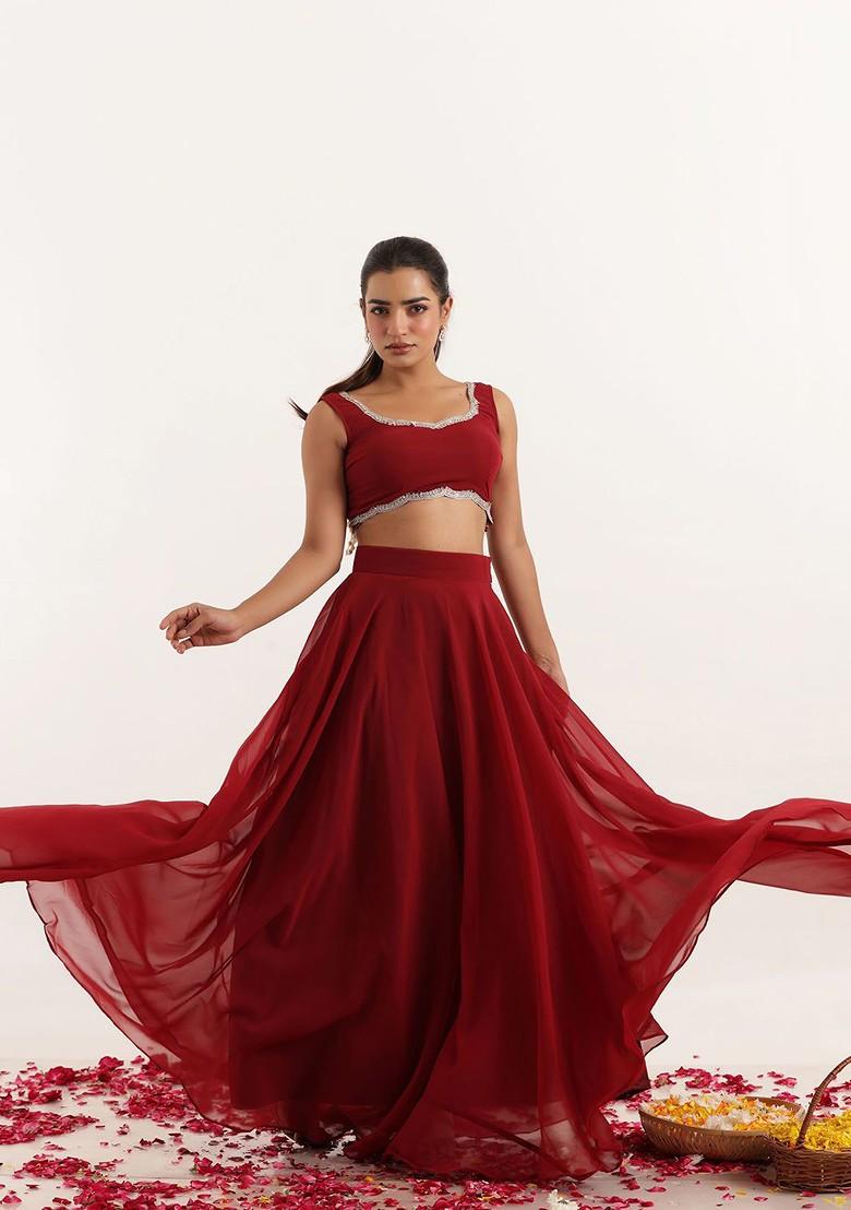Maroon Gotta Patti Blended Lehenga Choli - Indya