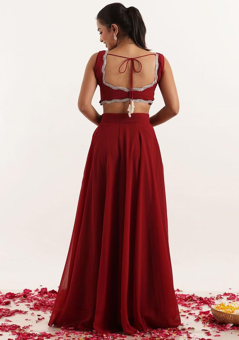 Maroon Gotta Patti Blended Lehenga Choli - Indya