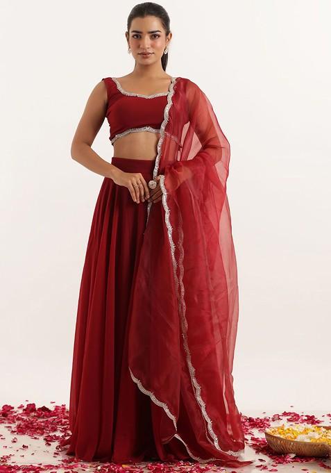 Maroon Gotta Patti Blended Lehenga Choli — view on Indya