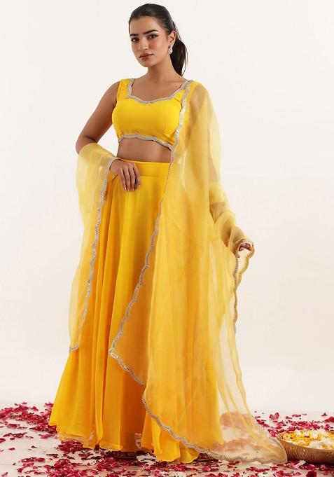 Yellow Gotta Patti Blended Lehenga Choli — view on Indya
