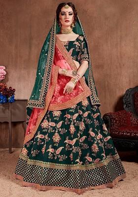 Green Emboridered Blended Lehenga Choli