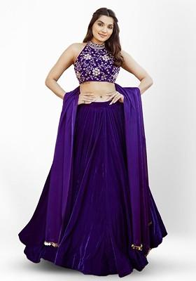 Purple Emboridered Blended Lehenga Choli
