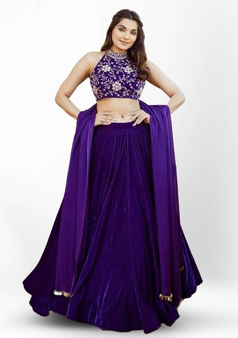 Purple Emboridered Blended Lehenga Choli - Indya