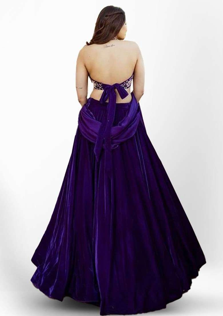 Purple Emboridered Blended Lehenga Choli - Indya