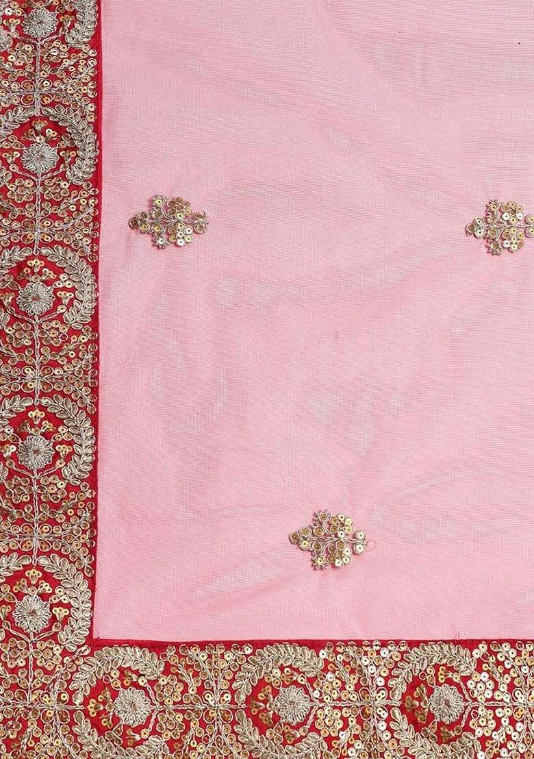 Red Emboridered Blended Lehenga Choli - Indya