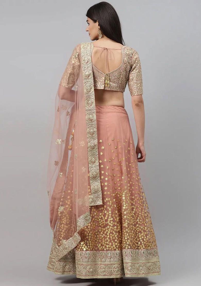 Brown Emboridered Blended Lehenga Choli - Indya