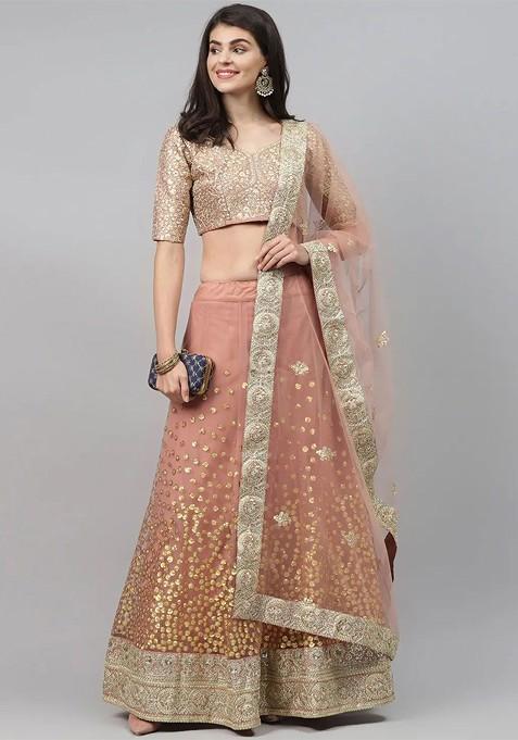 Brown Emboridered Blended Lehenga Choli — view on Indya