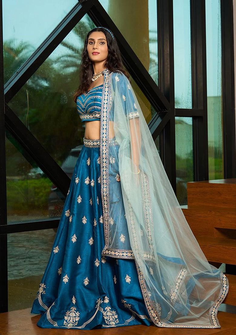 Teal Emboridered Blended Lehenga Choli