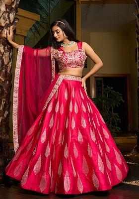Pink Emboridered Blended Lehenga Choli