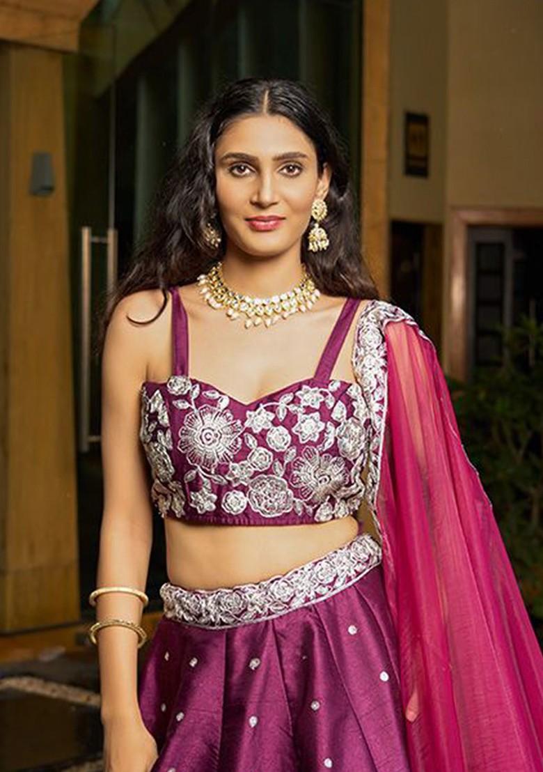 Magenta Emboridered Blended Lehenga Choli - Indya