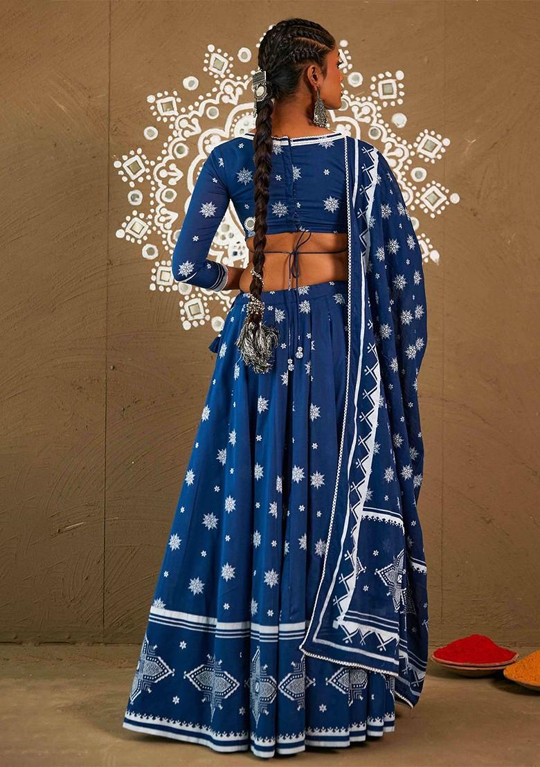 Grey Printed Blended Lehenga Choli - Indya