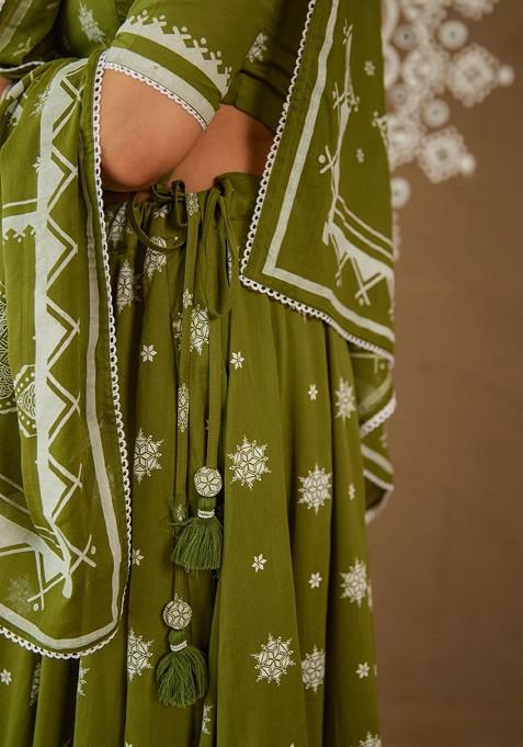 Green Embellished Blended Lehenga Choli